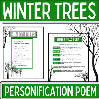 Preview of Winter Trees by Williams Reading Comprehension & Personification Poetry Writing