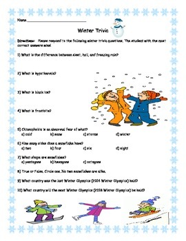 Winter Trivia Worksheets Teaching Resources Teachers Pay Teachers