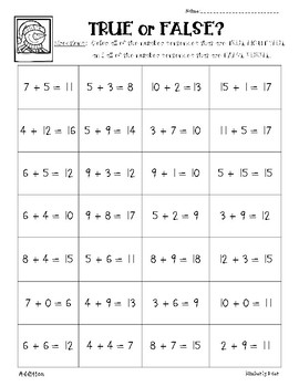 Preview of Winter True or False Addition Color Sorting Worksheet Pack - Add, Sub. and Mixed