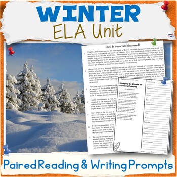 Preview of Winter Unit - Bell Ringers, ELA Paired Reading Activity Packet, Writing Prompts