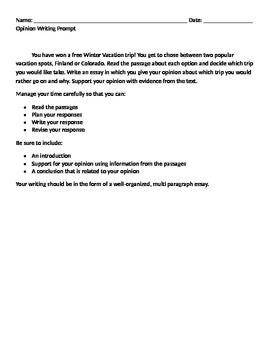 Preview of Winter Vacation Opinion Writing with Sources and Rubric