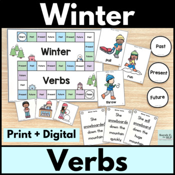 Preview of Winter Verbs Grammar Unit Activities with Past Present & Future Tenses