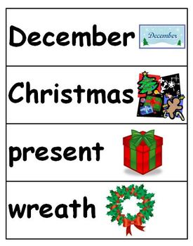 Preview of Winter Vocabulary Cards - December, January, February
