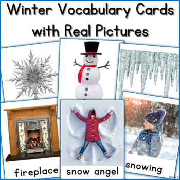 Preview of Winter Vocabulary Picture Flashcards Speech Therapy January ESL Cards Autism