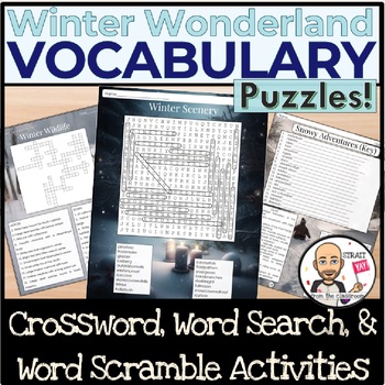 Preview of Winter Vocabulary Puzzles | Crossword, Word Search, & Word Scramble Activities