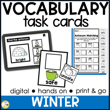 Preview of Winter Vocabulary Task Cards for Upper Elementary - Print, Digital, & No Prep