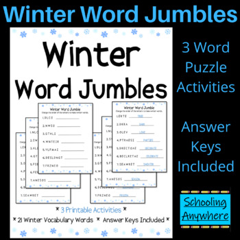 winter vocabulary word jumbles elementary ela word puzzle activities printable
