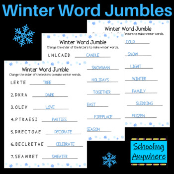 Winter Vocabulary Word Jumbles - Elementary ELA Word Puzzle Activities ...