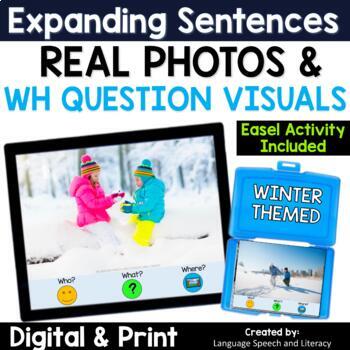 Preview of Winter Speech Therapy Picture Scenes for Language, WH Question Visuals
