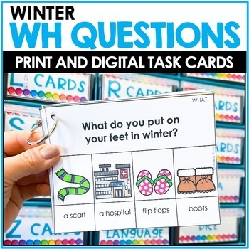 Preview of Winter WH Questions Speech Therapy Task Cards - Who, What, When, Where