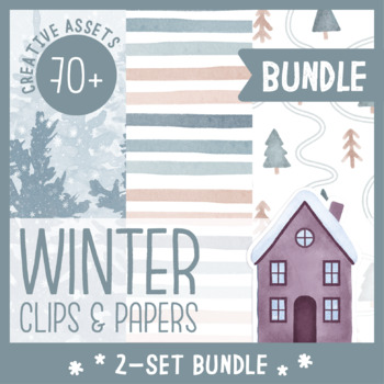 Preview of Winter Watercolor Digital Papers and Clip Art Bundle
