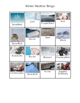 Preview of Winter Weather Bingo: 5 Different 4x4 Bingo Cards