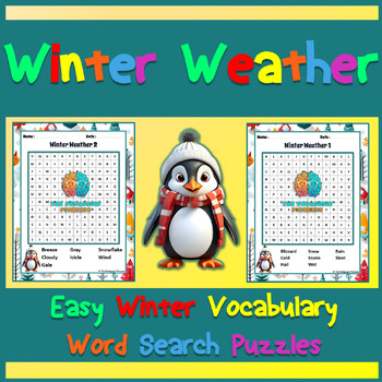 Preview of Winter Weather | Easy Winter Vocabulary Word Search Puzzles | Penguin Themed