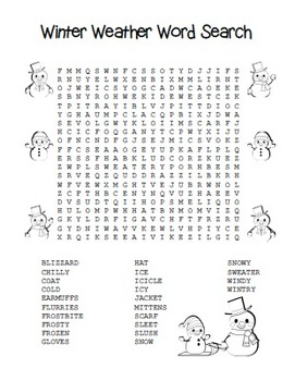 “Winter Weather Word Search” – Holiday Fun! (Color and Black Line)