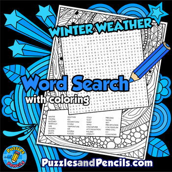 Preview of Winter Weather Word Search Puzzle Activity Page with Coloring | Seasons