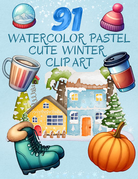 Preview of Winter Whimsy: Watercolor Pastel Cute Winter Things Clip Art Collection