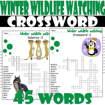 Winter Wildlife Watching Crossword Puzzle , All AboutWinter Wildlife Puzzle