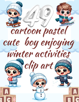 Preview of Winter Wonderland Adventures: Pastel Cartoon Boy Clip Art Collection