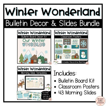 Preview of Winter Wonderland Bulletin Board Decor and Morning Slides Bundle
