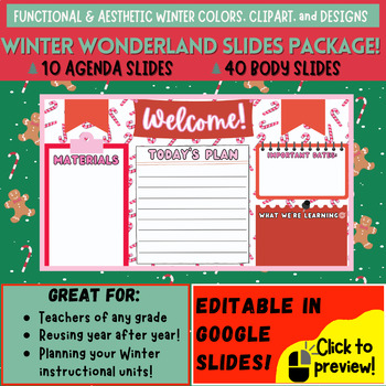 Preview of Winter Wonderland Daily and Agenda Slides Package | Editable | Google Slides