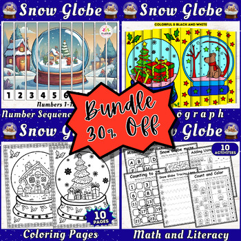 Preview of Winter Wonderland Educational Bundle: Snow Globe Crafts, Coloring, and Math Fun!
