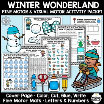 Preview of Winter Wonderland • Fine Motor & Visual Motor • Color, Write, Cut, Glue
