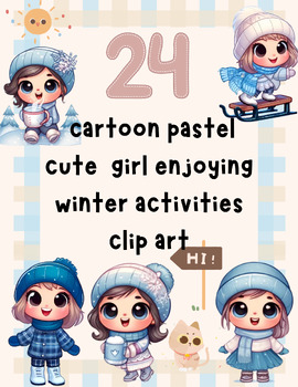 Preview of Winter Wonderland Fun: Cartoon Pastel Cute Girl Winter Activities Clip Art