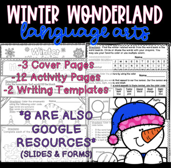 Preview of Winter Wonderland Language Arts Packet/Worksheets & Google Resources
