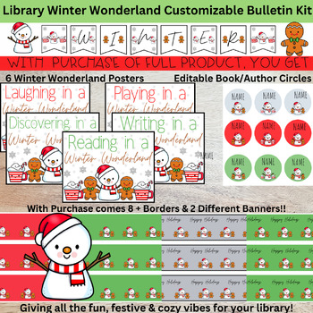 Preview of Winter Wonderland Library Bulletin Kit - Customizable Author/Book Names!