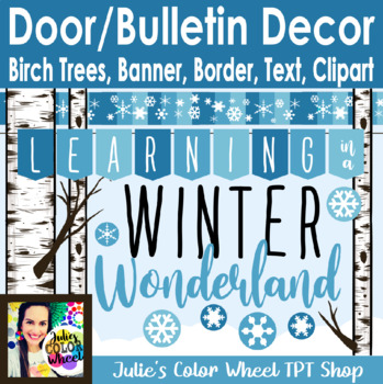 Preview of Winter Wonderland Snow and Birch Tree Door Bulletin Decor Decorations PDF