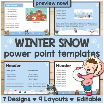 Preview of 7 Winter Wonderland-Themed Power Point Templates (Editable)