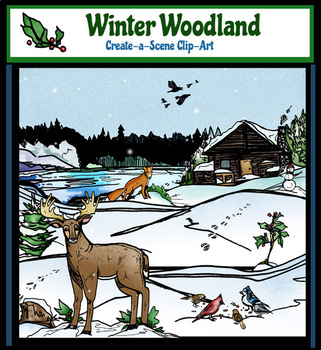 Download Winter Woodland Plants And Animals Create A Scene Clip Art Color Bw