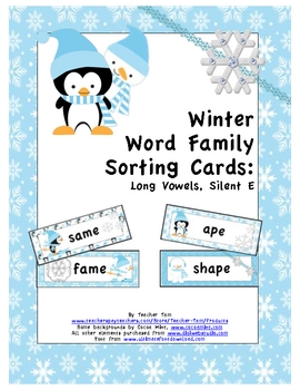 Preview of Winter Word Family Sorting Cards:  Long Vowels, Silent E