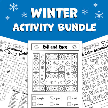 Preview of BUNDLE: Winter Activities | Roll and Race | Crossword | Maze | Word Search