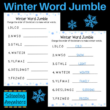 Preview of Winter Word Jumble - ELA Activity - 7 Vocabulary Words - Puzzle