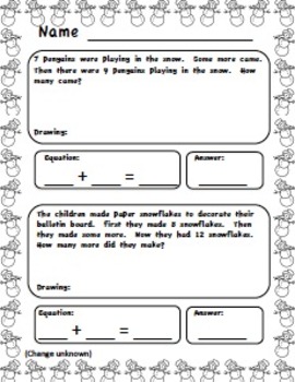 Winter Word Problems First Grade by Toni's Store | TpT