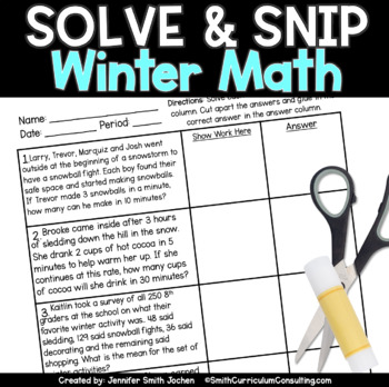 Preview of Winter Math Activity Solve and Snip® and Solve and Slide Bundle 6th and 7th