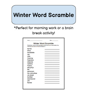 Preview of Winter Word Scramble - Morning Work or Brain Break Freebie