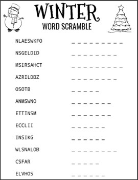 Winter Word Scramble, Printable PDF Puzzle With Solution, Christmas ...