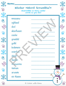 Winter Word Scramble Puzzle! by ChalkTeachCreate | TpT