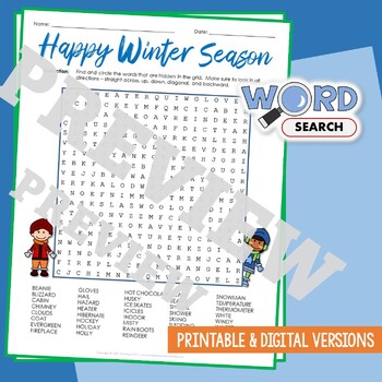 Preview of Winter Word Work Wordsearch Puzzle 3rd 4th Grade Vocabulary Worksheet Activity