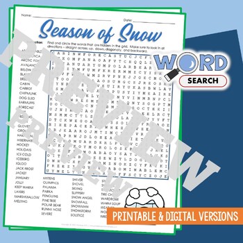 Preview of Winter Word Search Puzzle 4th 5th Grade Vocabulary Activity January Worksheet