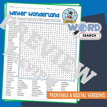 Preview of Hard Winter Word Search Puzzle 5th 6th Grade Up Worksheet Vocabulary Activity