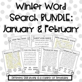 Winter Word Search BUNDLE - January and February Holidays NO PREP