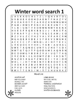 Preview of Winter Word Search For Kids And Adults
