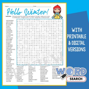 Preview of Hard Winter Word Search Puzzle Middle School Activity Vocabulary Worksheet