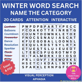 Preview of Winter Word Search- Name the Category- Aphasia Activity, Adult Memory Game