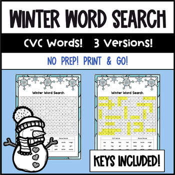 Preview of Winter Word Search Phonics CVC