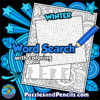 Preview of Winter Word Search Puzzle Activity Page with Coloring | Seasons