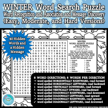 Preview of Winter Word Search Puzzle: Word Recognition & Association and Message Discovery